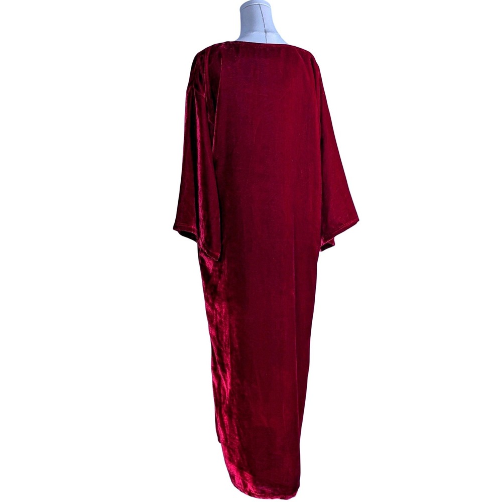 Vintage J. Peterman Crushed Velvet Maxi Caftan Kaftan Dress Wine Red‎ Large - Picture 5 of 10